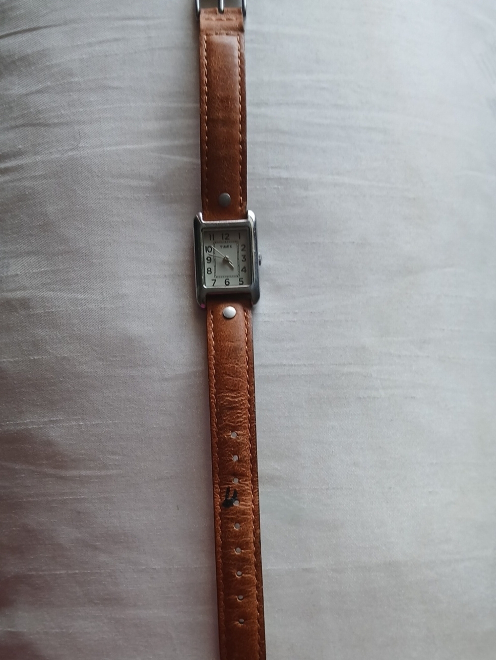 Timex Classic Rectangular Watch with Brown Leather Strap For Parts/repair